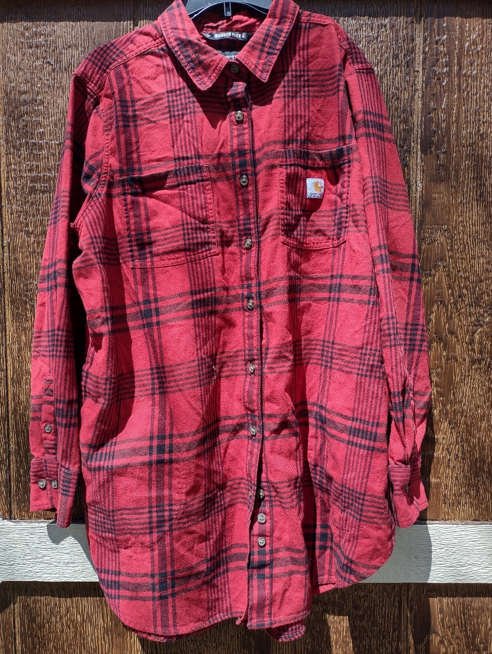 Carhartt Rugged Flex Relaxed Fit Red Plaid Button Front Shirt Women's 2X